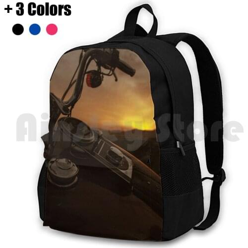 In The Sunset Outdoor Hiking Backpack Waterproof Camping Travel Tacho Tank Dash Red Retro Vintage Stylized Stylish Biker Bike