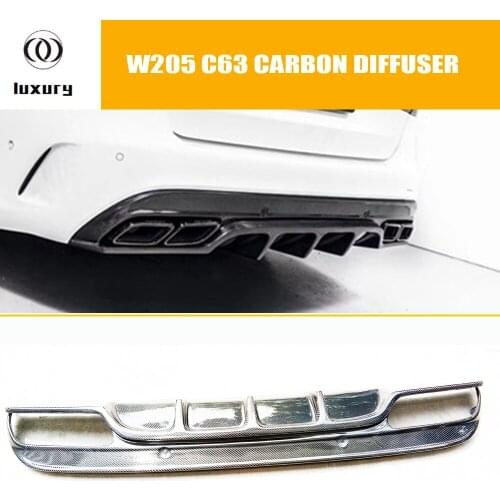 C63 Carbon Fiber FD Style Rear Bumper Spoiler Lip Diffuser Protector for Benz W205 C63 & C63s Amg 4 Door