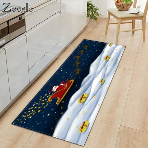 Zeegle Printed Long Kitchen Floor Mat Anti-slip Mat Doormat Christmas Home Decoration Entrance Doormat Front Door Entry Carpet