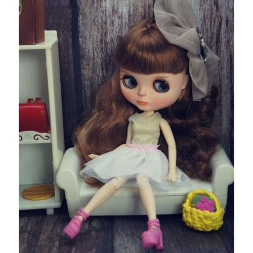 Yellow Top Tank Vest White Skirt Fashion Doll Clothes For Blythe Doll Outfits For Blyth Dolls 1/6 Doll Accessories Kids Toys