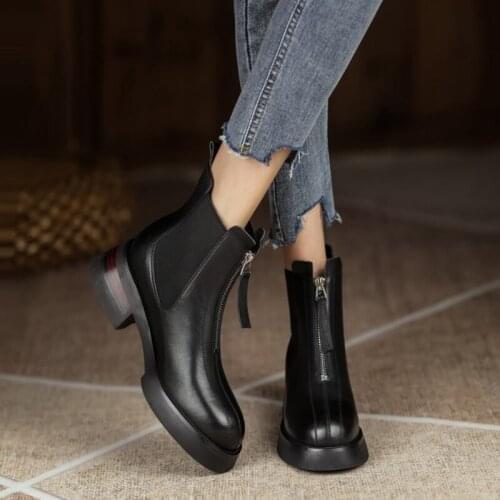 New Fall Shoes Women Casual Women Boots 2021 Fashion Boots Women Round Toe Chunky Boots Solid Black Boots Leather Boots Women