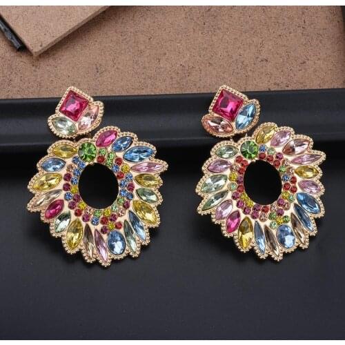 Summer New Trend Multicolor Rhinestone Ladies Drop Earrings Dinner Fashion Statement Jewelry Accessories