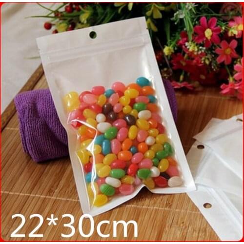 100pcs 22*30cm White Zip Lock Packaging Bag Reclosable Plastic Poly Clear Zipper Package Bags Resealable Hang Hole Pocket New