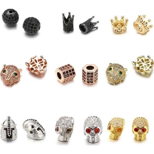2pcs/CZ Crystal Crown Charm Beads DIY Metal Brass Micro Pave Zircon Space Beads For Jewelry Making Crown Bracelet Accessorie