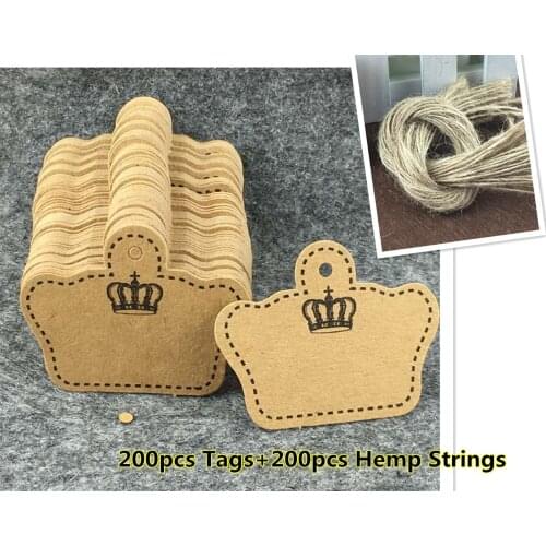 200PCS Crown Paper Tags Kraft Gift Tag Packaging Labels/Paper Cards DIY for Handmade cake/garment/Gift box/Jewelry with Strings