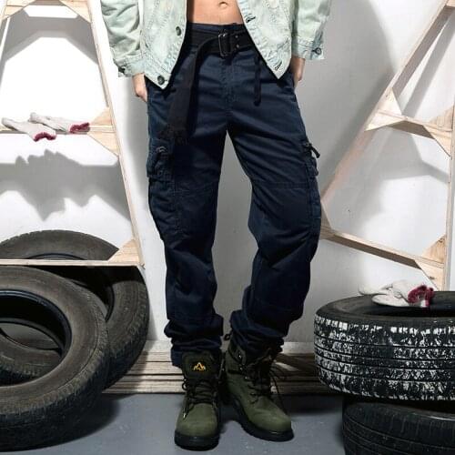 2021 solid color loose Military tactical pants Multi-pocket washing cotton cargo pants men casual baggy cargo pants 29-42