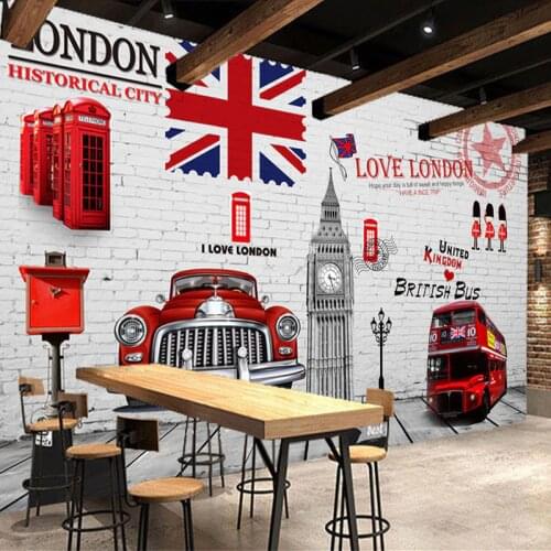 3D Wallpaper Retro European Building Red Telephone Stall Bus Photo Wall Mural KTV Bar Restaurant Backdrop Wall Brick Wall Papers