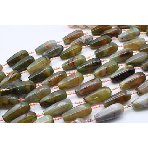 43*19mm Natural Smooth Faced Dark Green stripe water drop Agate stone beads For DIY Bracelet Necklace Jewelry Making Strand 15"