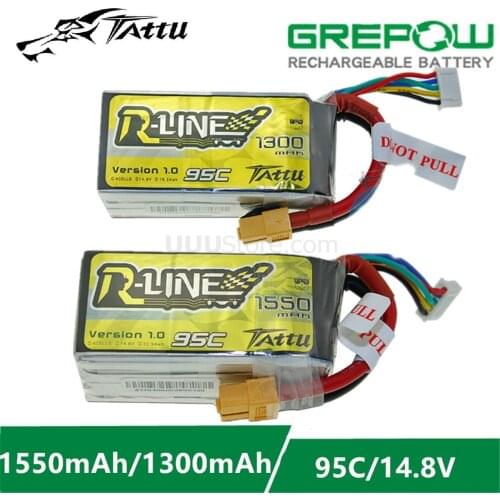 ACE Tattu R-Line 1.0 LiPo Battery Rechargeable 1050 1300 1550mAh 95C 14.8V 22.2V 4s1p 6s1p for RC FPV Racing Drone Quadcopter