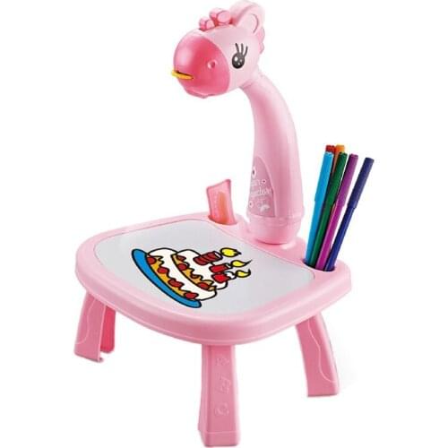 Kids Drawing Desk with Giraffe Projector Educational Toys Machine with Function Detachable Projection Painting Table