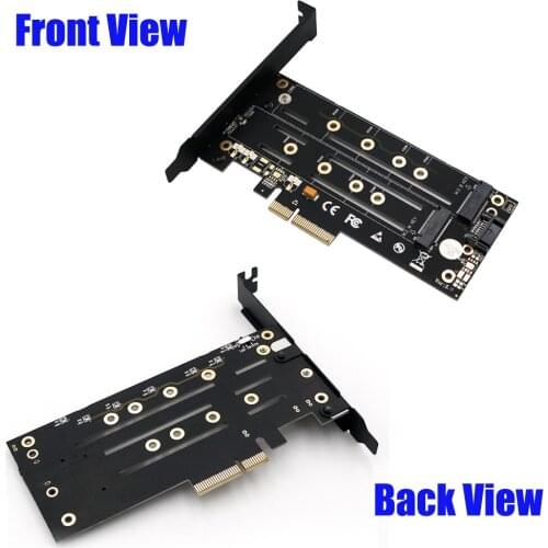 Dual M.2 SSD NVME (m key) or SATA (b key) to PCI-e 3.0 x 4 Host Controller Expansion Card with Low Profile Bracket for Desktop