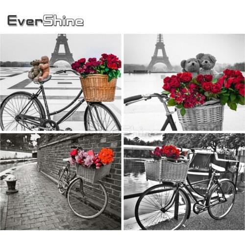 EverShine Oil By Numbers Scenery Hand Painted Painting By Numbers Bicycle Wall Art Drawing Canvas Home Decor