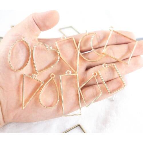 10 shape Mix UV Epoxy Resin Metal Frame Photo Frame Blank Pendant Base DIY Pendant Jewelry Making Supplies Finding