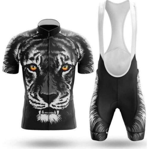 Tiger Summer Cycling Jersey Sets Clothing for Men Breathable Anti-UV Bicycle Short Sleeve Pro Team Uniform Bib Pants MTB Suit