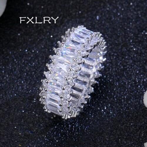 FXLRY High Quality Europe And America White Color AAA Cubic Zirconia Rectangular Rings For Women Luxurious Jewelry Accessories