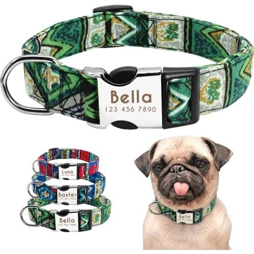 Custom Pet Dog Collar Personalized Nylon Collar Perro Nameplate Tag Collars Engraved For Medium Large Dogs Pug French Bulldog