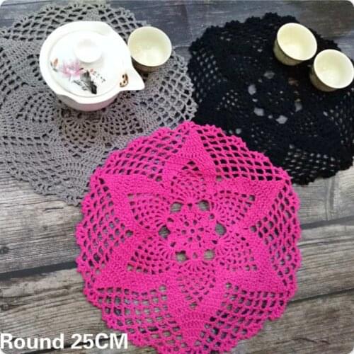 25CM Round Vintage Cotton Lace Wedding Doily Handmade Crochet Table Placemat Cloth Kitchen Coffee Mug Cup Coaster Pad 3Colors