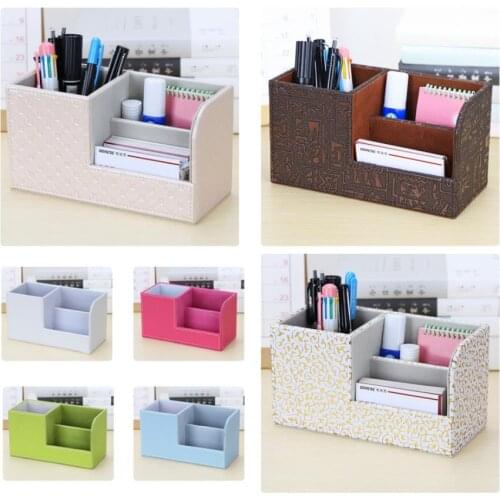 Multi-function Leather Desktop Lipstick Eyebrow Brush Container Tool Eyelash Pen Holder Nail Polish Showcase Makeup Organizer