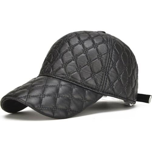 Fashion Mens Leather Baseball Hats Adult Black Baseball Caps Wholesale Cap Sheepskin Really Mens Hat New Year Gift B-7165