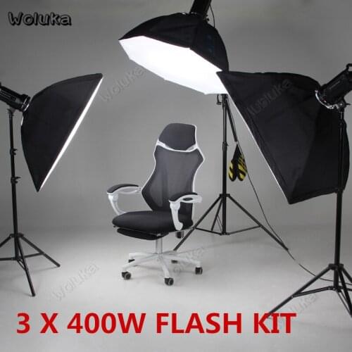 Three Flash Light Kit 400W GN82 with 3 Softbox Light Stand Set Studio Photography Lighting Set For Commercial Shooting CD50 T10
