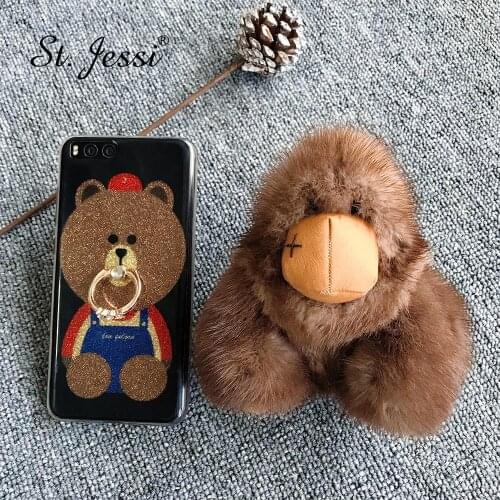 2019 New Cute Gorilla King Kong Real Natural Mink Fur Leather Keychain Men and Women Bag Pendant Car Key Ring Birthday Gift