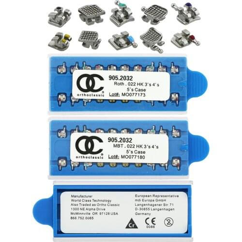 OC Dental Orthodontic Mini Metal MIM Brackets Roth MBT 022 3 4 5 Hooks Blue Boxe