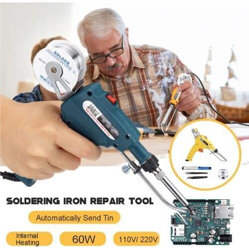 110V/220V 60W US/EU/CN Hand-held Internal Heating Soldering Iron Automatically Send Tin Gun Soldering Welding Repair Tool