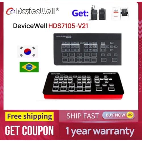 Devicewell HD Video 5CH Switcher 4CH- HDMI-compatibe+1CH-DP HDS7105 PGM PVW Multi-view MIX FADE Live Streaming Software Control