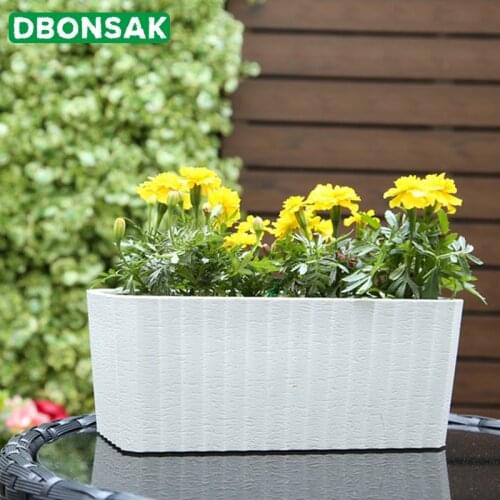 Plastic Rectangular Self Watering Window Box with Water Level Indicator White Modern Decorative Planter Pot Set