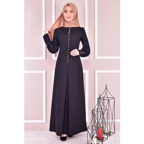 Düğmeli Elbise Siyah ASM21510