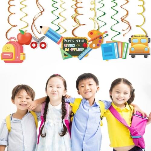Welcome Back to School Spiral Ceiling PVC Hanging Swirl School Pencil Book Wall Decorations School Season Party Supplies