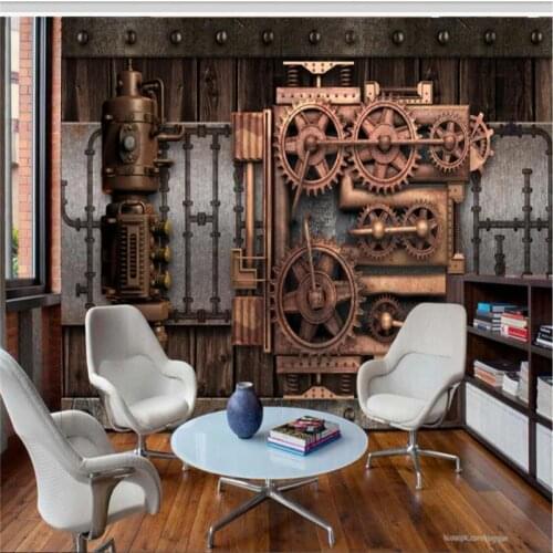 Beibehang Custom Photo Wallpaper Large 3D Fresco Wall Sticker Industrial Wind Mechanical Gear Background Wall papel de parede