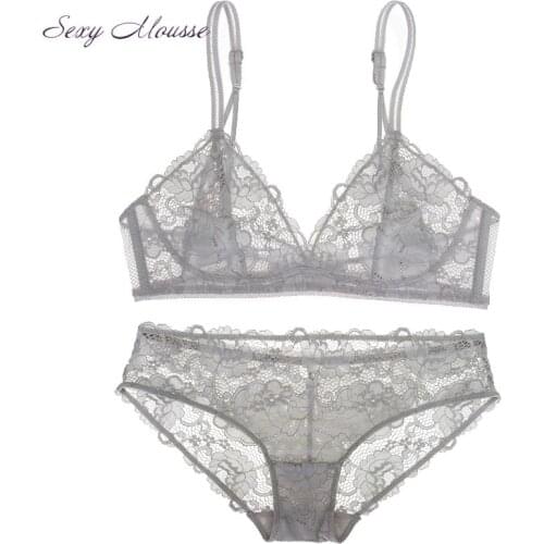 Sexy Mousse Unlined Plunge Lace Cups Demi Bra Thong Panty Luxury Lingerie Bralette Lacy Sexy Underwear Set For Women