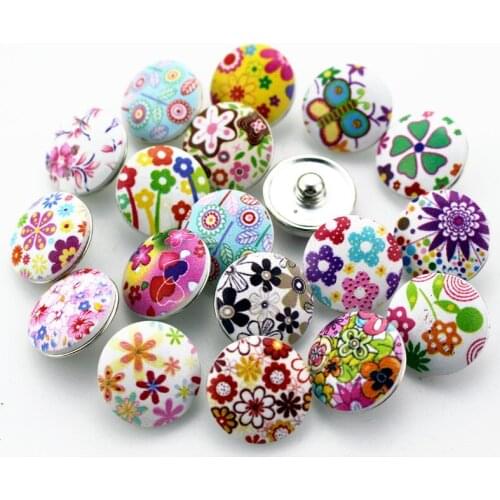 Mix Styles Colourful Wood Snap Buttons Flower Button Charms Fit 18mm/20mm DIY Snap Bracelet Replaceable Buttons Jewelry