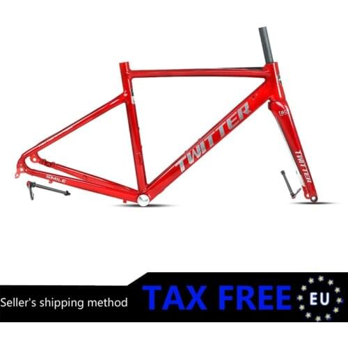 TWITTER 2020 New smile Disc-Brake Aluminium Road Bike Frame 700c Thru-axle 142mm Carbon Fork Gravel Bikes Frameset 1.9kg