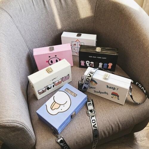 Harajuku Designer Animal Print Box Bag Pig Bags Wide Shoulder Strap Shoulder Messenger Bag Casual Party Clutch Bolso Femenino
