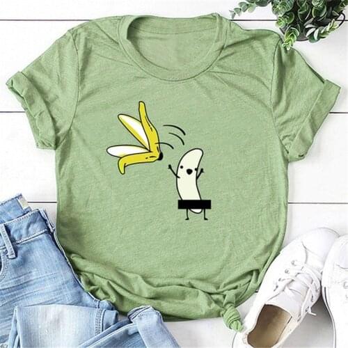 Women Casual Graphic Tees Women Polyester Summer Tees & Tops Harajuku Banana with Banana Peel Off Funny Kawaii Tee Shirts 2020