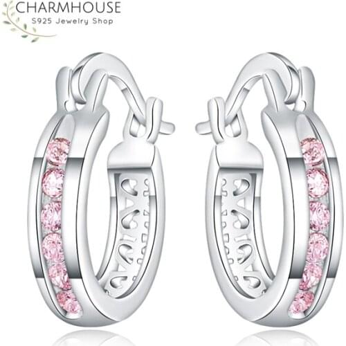 Charmhouse Hoop Earrings for Women Sterling Silver Exuqisite U Shape Zirconia Earing Brincos Femme Pendientes Wedding Jewelry