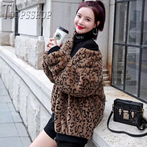 2019 Leopard Thick Imitation Mink Hair Women Coat Loose Winter Warm Female Jacket