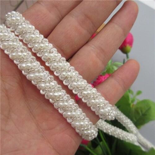1Yard 10mm Width Pearl Beaded Embroidered Lace Trim Ribbon Fabric Handmade DIY Sewing Craft For Costume Hat Shoes Decoration