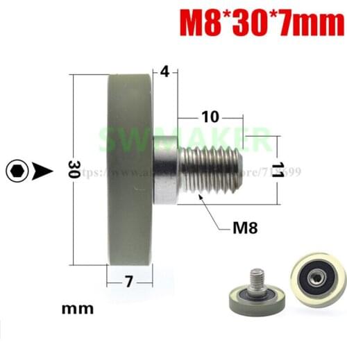 10pcs 8*30*7mm M6*30*7mm M8*30*7mm 608 bearing, glued flat wheel, conveyor belt, polyurethane flexible rubber wheel