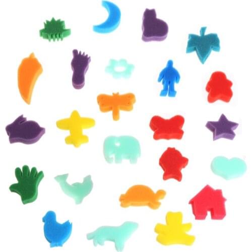 12/24 Pcs Sponge Paint Brushes Kits Drawing Paint Tools for Toddler and Waterproof Artist Apron for Children Early DIY Learning