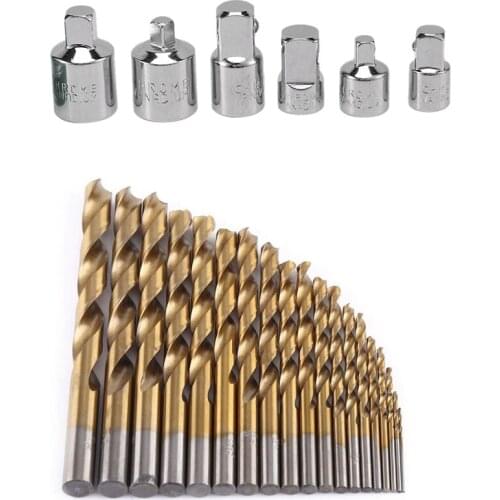 19 Piece HSS Drill Bit Set 1mm-10mm Quality German Tools & 1Pc Ratchet Wrench Socket Converter Head Sleeve Adapter