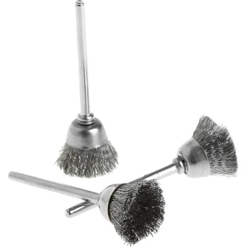 3Pcs Steel Wire Wheel Brush Head Abrasive Deburring Drilling Tools Bowl-shape N1HF