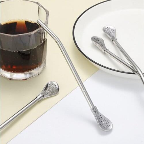 4 Pack Reusable Metal Straws Drinking Tea Strainer Spoon Straw for 20Oz Mate Venti Tumbler with Straw Cleaner Brush