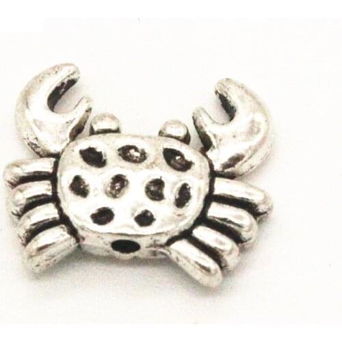 50 PCS 13*15MM Vintage Style Metal Alloy Tibetan Silver Color Crab Connector Beads Charm For Jewelry Making