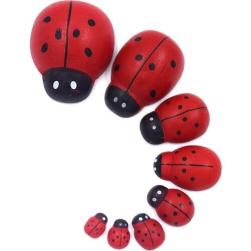 8 size wooden simulation beetle garden ornament simulation realistic ladybug mini panel landscape ladybug decoration craft a2