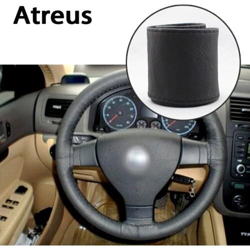 Atreus Car steering wheel cover Genuine Leather Hand stitching for Nissan Qashqai Skoda Octavia a5 a7 Citroen c4 c5 Alfa romeo