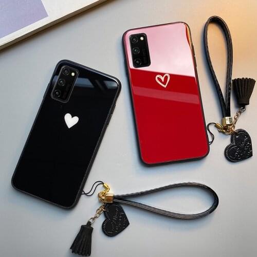 For Samsung S21 Ultra Case Black Red Love Heart Hard Tempered Glass Phone Cases for Samsung A72 A52 A42 A32 A12 5G A02S A11 A21
