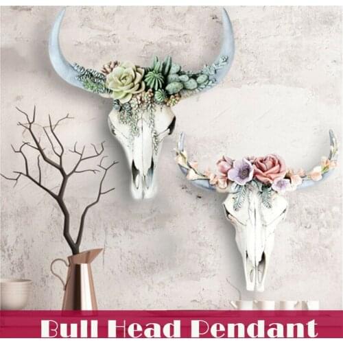 Succulent/Flower Cow Skull Wall Decor Nursery Decor Resin Ornament with Hanging Hole LBE